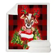 Christmas Plaid Cutie Reindeer Throw Blanket