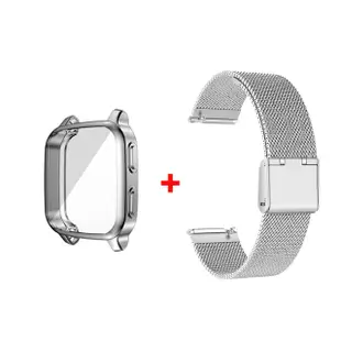 二合一保護殼+金屬錶帶適用於Garmin Venu SQ/SQ2/SQ2 music 不銹鋼錶帶 全覆蓋保護套