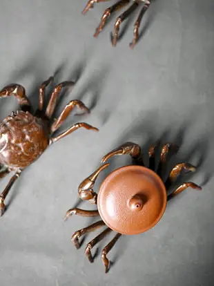 一紀 手工超大號銅螃蟹茶寵 茶玩蓋置蓋托創意可養大閘蟹擺件精品