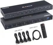 KVM Switch HDMI 4 Port Box, USB HDMI KVM Switcher UHD 4K@60Hz, 4 Computers Sh...