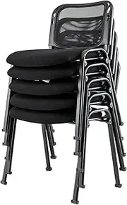 [Giantex] Set of 5 Meeting Room Chairs, Stackable Waiting Room Chair with Waterfall Seat & Metal Frame, Reception Guest Chair, Office Desk Chair for Lobby & Training Room, Black
