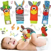 Baby Rattles Toy Socks and Wrist, Pack of 4 Foot Finder and Wrist Rattle Soft Development Toy Plush Toys for Newborn Type B