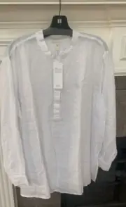 NWT Eileen Fisher White Organic Handkerchief Linen Mandarin Collar Top Size 1X