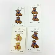 Lot 8 Hand Painted La Mode Teddy Bear Buttons Brown 3075 2354 Sewing Kids Crafts