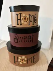 Primitive Set of 3 Paper Mache Oval Stacking Boxes
