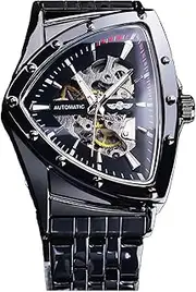 [FORSINING] Triangle Skeleton Men's Automatic Mechanical Watch Luxury Gold Black Stainless Steel Watches Waterproof Luminous Sports Wristwatch