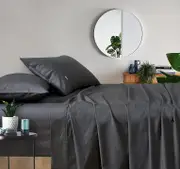 Vintage Washed 100% Cotton Sheet Set with 2 Pillowcases - Charcoal - King Size