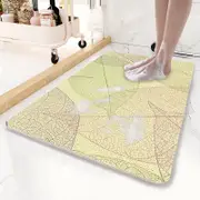 GGP Yellow Leaves Pattern Pvc Non Slip Bath Mat 50X80Cm Shower Drain Hole Design, Soft & Quick Dry Bathroom Rug