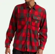 BRIXTON Men's BOWERY FLEECE Flannel - RedCharcoal/GreyPlaid - Large - NWT