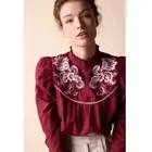Organic Cotton High-Neck Blouse Paisley Floral Embroidery Red 4 Boho Victorian