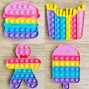 Buy 3 for £10 Pop Popper Fidget Toy Push It Poppet Bubble Rainbow Burger Fries