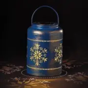 Snowflake Solar Light Lantern, Round Projector Scene, 8-inch Height, Metal