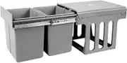 Pull Out Bin Kitchen Double Basket 2X15L Grey Space Saving Trash Organizer Storage