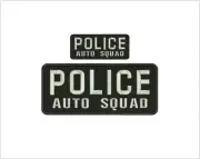 Police AUTO SQUAD embroidery patches 4x10 and 2x5 hook black, silver letters