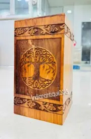 Solid Rosewood Cremation Urn with Hand-Carved Real Tree Design for Human Ashes -
