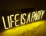 LIFE IS A PARTY Handcraft Yellow Neon Sign Beer Bar Club Home Wall Light Patio