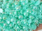 800 Pc AB Teal Flatback Round Half Faux Pearls Beads DIY Crafts Nail Art