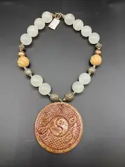 Nos Nwt Vintage saks Fifth Ave Yin Yang Dragon Medallion Chunky Quartz Necklace