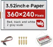 3.52inch E-Paper Display Red/Black/White Display Color, 360x240 E-Ink Display Compatible with Raspberry Pi 5/4B/3B+/Zero/Zero W/Zero 2W/Pico/Pico W/Pico 2/Jetson Nano/RDKX3, with Driver Board