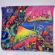 Psychedelic Tapestry Neon Mushroom Monster Bedroom Dorm Wall Hanging 51”x59” NEW
