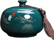 Decorative Ceramic Tea Canister With Airtight Lid Kichen Storage Container For Tea, Coffee, Nuts, Herb, Spice, Sugar Container(Green)