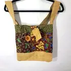 Timbali Crafts Women's Purse Canvas Bag Brown Wooden Button Closure Patchwork