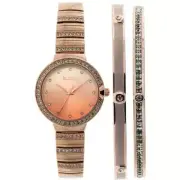ELGIN Women's Rose Gold Crystal Accented Watch Bracelet Set - EG160012RGST - NEW