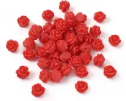 50Pcs Resin Red Rose Flower Beads Tiny Valentines Day Rose Beads Floral Flat Bas
