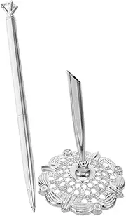 Gogogmee Elegant Desk Counter Pen Silver Plated Diamond Accents Fixed Stand Ballpoint Pen for Business Hotels Office Use