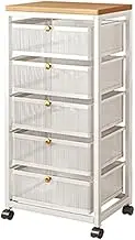 Mesh Cabinet Storage Organizer with Pull-Out Basket 5-Tier White W/Swivel Wheel Shelf Rolling Trolley Cart
