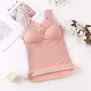 [ANRIO] Women's Velvet Thermal Underwear with Wireless Bra Plus Size Warm Vest Tops Slim Fit Tank Top Inner Wear Undershirts (Color : Pink, Size : M/Medium(40-65kg))