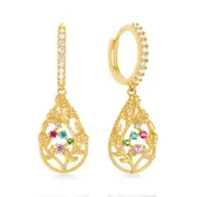 10mm Colourful Drop Hoop Earrings with Cubic Zirconia in 9kt Yellow Gold