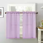 Lilac Purple Sheer Curtains, Short Sheer Curtains for Kitchen Small Windows Rod