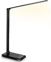 White crown LED Desk Lamp Table Lamp Dimmable Reading Lamp with USB Charging Port 5 Lighting Modes 5 Brightness Levels, Sensitive Control, 30/60 min Auto Timer, Eye-Caring Office Lamp (Black 1.0)
