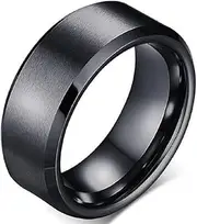 [Generic] 8mm Ring Brushed Matte Black Titanium Stainless Steel Classical Simple Plain Ring Wedding Band