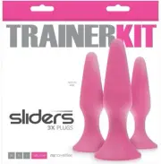 Butt Plugs 3 Piece Sliders Trainer Suction Cupped Kit Pink Training Silicone