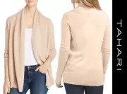 NWT Tahari 100% 2ply Cashmere Open Front Cardigan LIGHT BEIGE Size M relaxed fit
