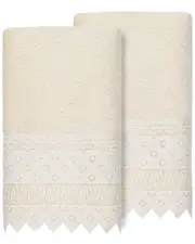 Linum Home Textiles 100% Turkish Cotton Aiden 2Pc White Lace Embellished Hand Towel Set