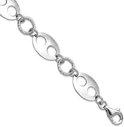 [JewelryWeb] 925 Sterling Silver Rhodium Plated Sparkle Cut Link With 3 Centimeters Extension Bracelet 17 Centimeters- Link-Bracelet for Women