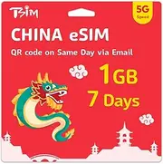 TSIM China eSIM 07 Days | 1GB High Speed Data | Receive eSIM Same Day by Email and Start Using! No Waiting for The Package. Automatic Activation | Hotspot Sharing