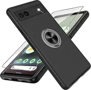 [Gritup] Pixel 6A Protective Phone Case, Google Pixel 6A Case with HD Screen Protector, Shockproof Phone Case with 360° Magnetic Ring Holder Kickstand for Google Pixel 6A Black