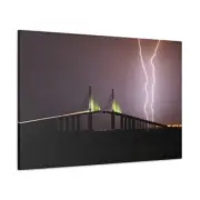 Sunshine Skyway Bridge during Lightning Storm in Tampa Bay - Canvas Wrap Print