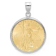 14K White Gold Wideband Distinguished Coin Jewelry Polished Mounted 1/4Oz American Eagle Prong Bezel Pendant