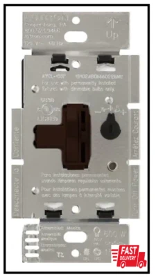 Dimmer Switch Toggler LED Halogen and Incandescent Bulbs Brown 1-Pole Or 3-Way