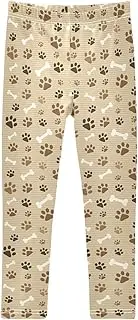 [Joisal] Paw Prints Brown Pants for Girls, Flexible for Girls Workout Leggings, 4-10T