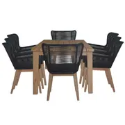 Stud 9pc Outdoor Dining Set 8pc Rope Chair with 220cm Solid Timber Wood Table