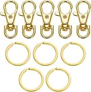 5 Set Key Chain Flat Key Rings Women Metal Swivel Clasps Snap-On Keychain Ring Hook Spring Clip Snap Hook Lobster Clasp for Keys, Lanyards Jewelry Findings, Round Edge, Gold