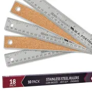 Flexible 18 Inch Stainless Steel Ruler with Cork Back - Set of 10 for Accuracy