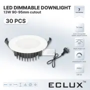 30Pack 13W 90-95mm cutout LED Downlight Tri-Color Changeable Dimmable Flat Light