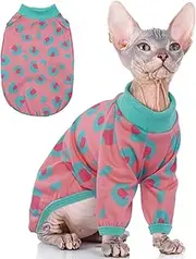Sphynx Cats Clothes Cat Turtleneck Cotton Sweater Pullover Kitten T-Shirts with Sleeves Cat Pajamas Jumpsuit for Sphynx Cornish Rex, Devon Rex,Small Dog